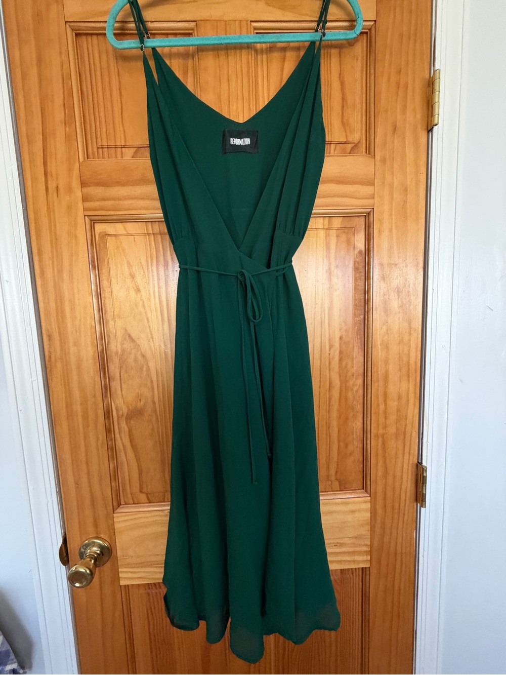 Sleeveless V-Neck Green Midi wrap Dress reformation size medium
